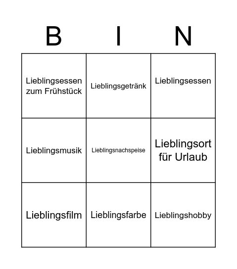 Ich weiß genau, dein(e) ... Bingo Card