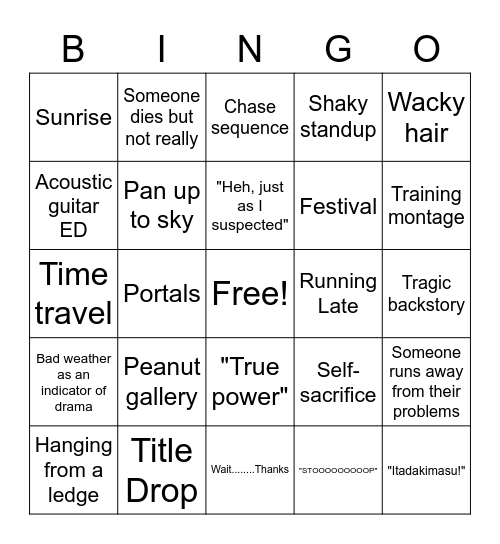 Generic Anime Kids movie BINGO Card