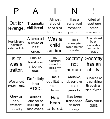 Hyde's OCs Bingo Card