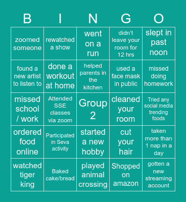 Quarantine Bingo Card