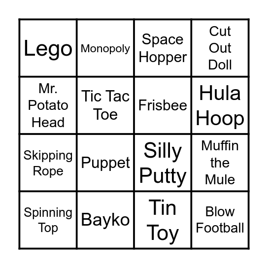 Toys and Games Bingo Card