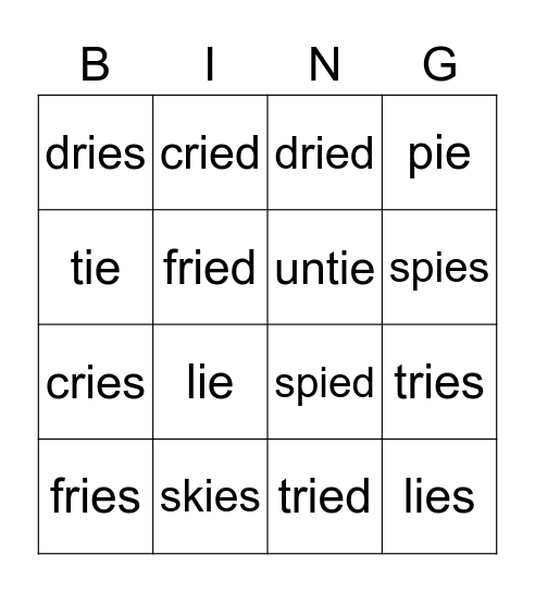 "ie"/long i sounds Bingo Card