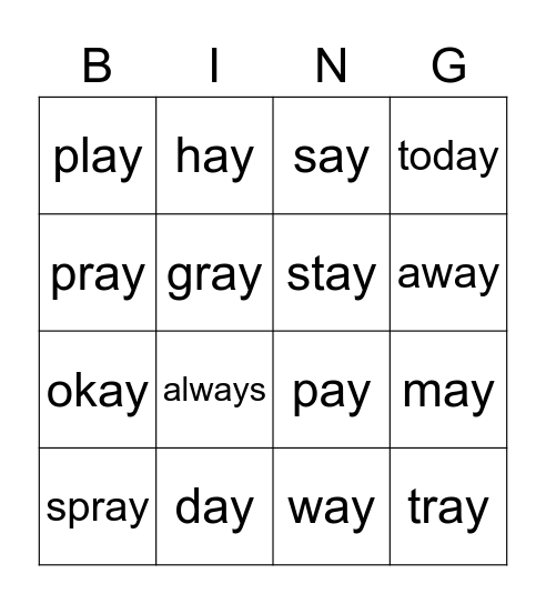 ay sounds Bingo Card