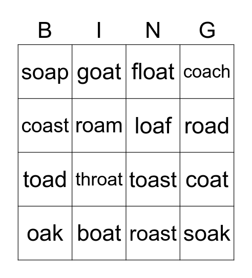 oa words Bingo Card