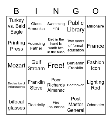 Benjamin Franklin Bingo Card