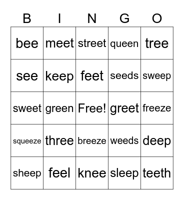 ee words Bingo Card