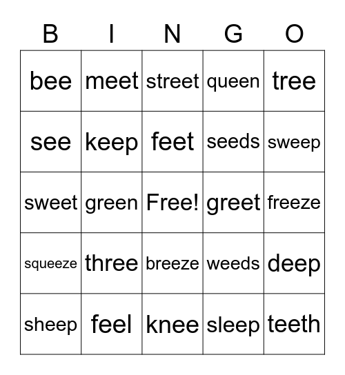 ee words Bingo Card