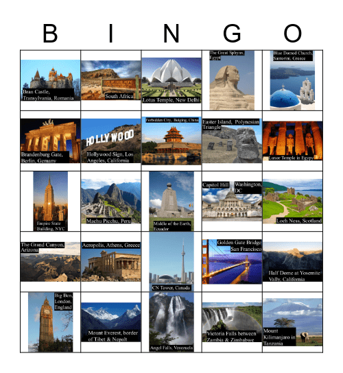 Famous Landmarks Bingo Card