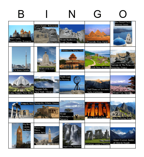 Famous Landmarks 2 Bingo Card