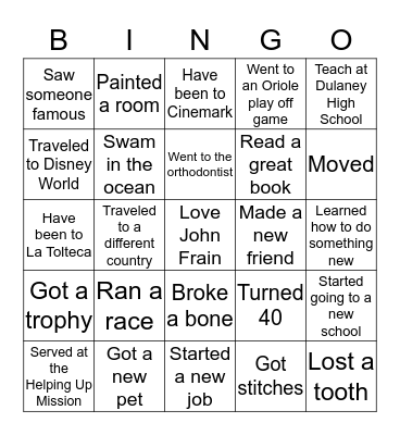 2014 Family Trivia Bingo Card