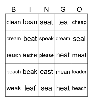 ea (long e sound) Bingo Card