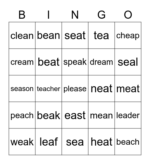 ea (long e sound) Bingo Card