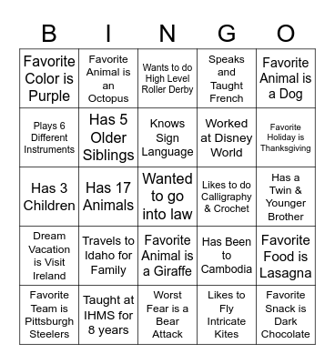 IHMS Teacher Trivia Bingo Card