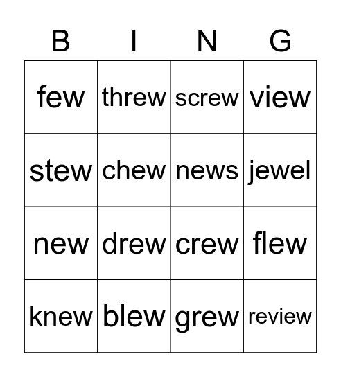 ew (long u) Bingo Card