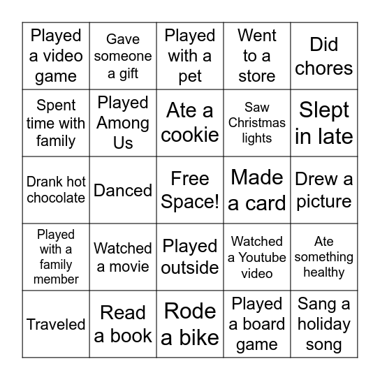 Winter Break Bingo Card