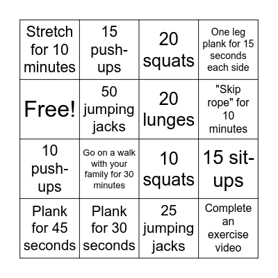 Fitness Bingo! Bingo Card