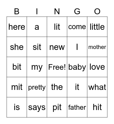 SIGHT WORDS Bingo Card