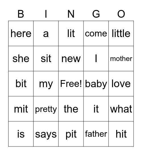 SIGHT WORDS Bingo Card