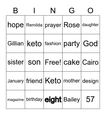 Gillian Gia's 57th Birthday! Bingo Card