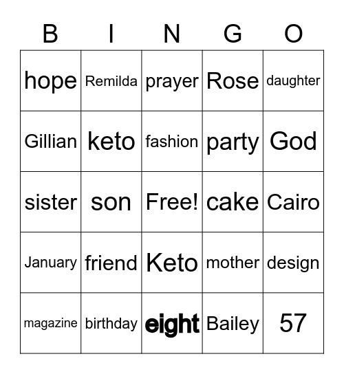 Gillian Gia's 57th Birthday! Bingo Card