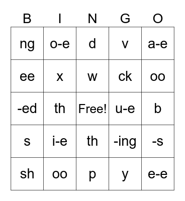 Bingo Saxon Phonics Bingo Card