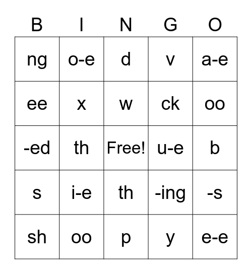 Bingo Saxon Phonics Bingo Card