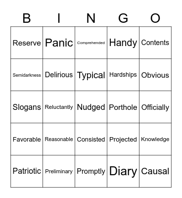 Critical Vocabulary Review Bingo Card