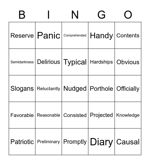 Critical Vocabulary Review Bingo Card