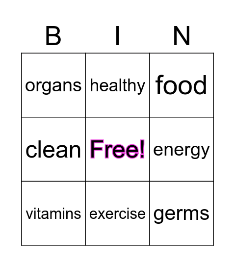 Healthy Hygiene, Healthy Me Bingo Card