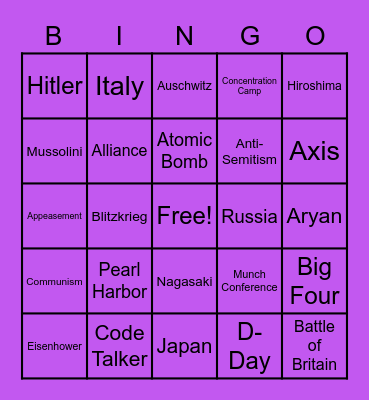 WWII Bingo Card