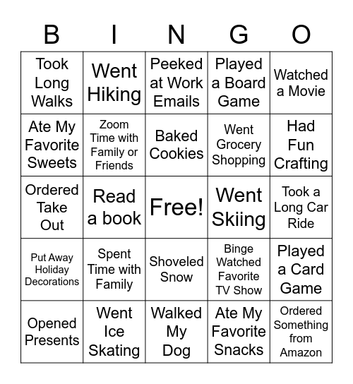 Winter Break Bingo Fun Bingo Card