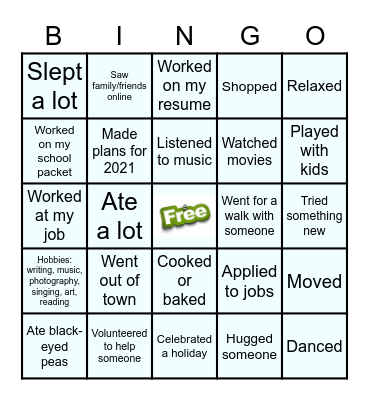YALC Winter Break Bingo! Bingo Card