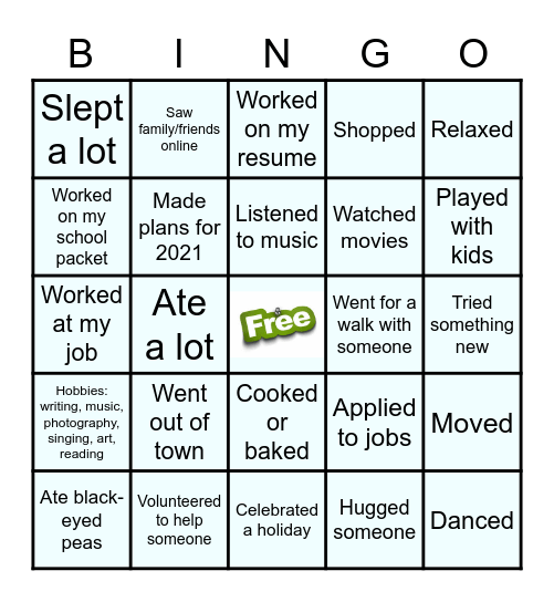 YALC Winter Break Bingo! Bingo Card