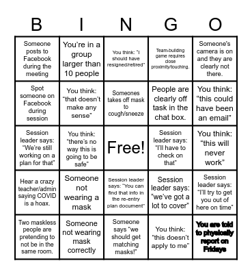 Teacher Bingo COVID Edition (2021) Bingo Card