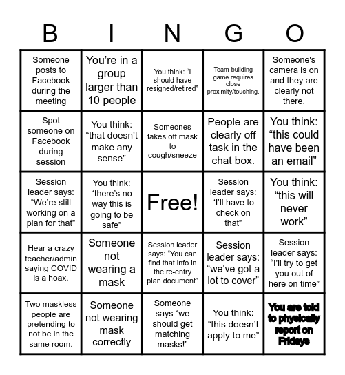 Teacher Bingo COVID Edition (2021) Bingo Card