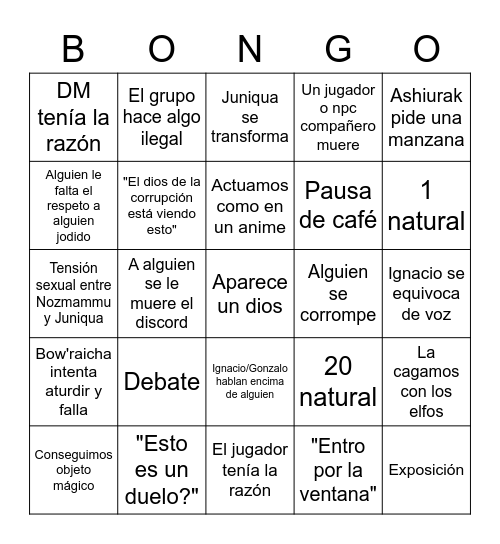CORRUPCIÓN Bingo Card