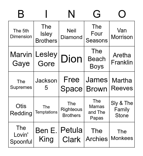 60's Mixtape Bingo Card