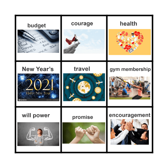 New Year Resolution Bingo Card