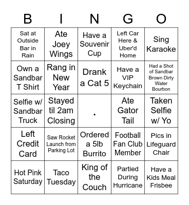 Sandbar Bingo Card