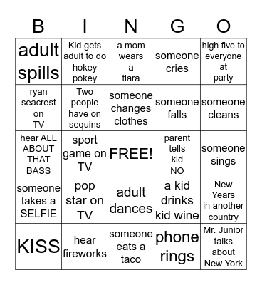 NYE 2014-2015 Bingo Card
