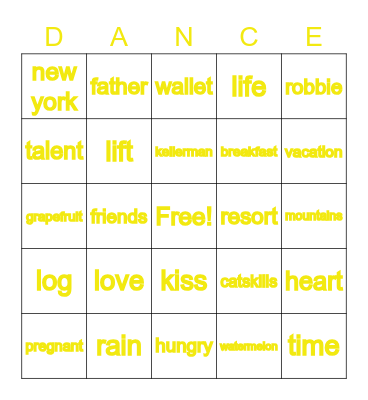 Dirty Dancing Bingo Card