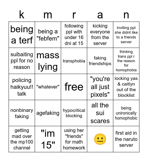 k*mran bingo Card
