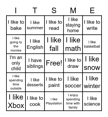 About Me Bingo Card