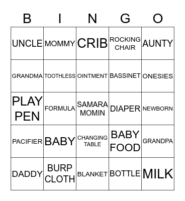 BABY SHOWER BINGO Card