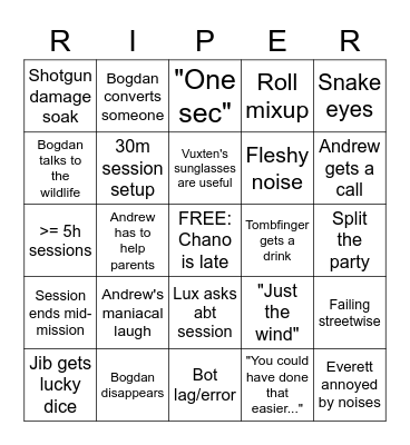 Ripper's Wiki-wiki Wild Wild West Bingo Card