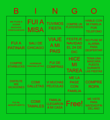 LOTERIA DE VACACIONES 2020-2021 Bingo Card