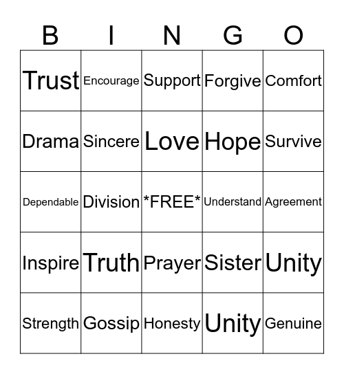 SINCERELY SISTERS Bingo Card