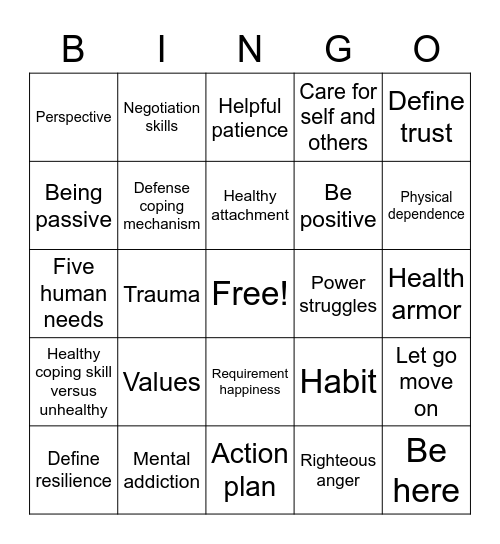 Counselling review Bingo Card