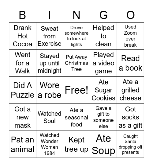 Vacation Bingo Card