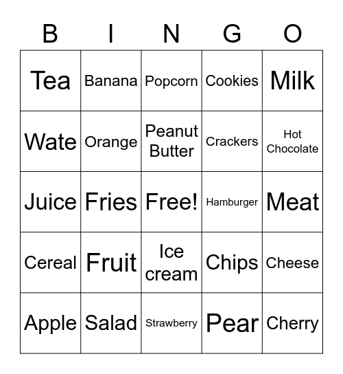 ASL Food Bingo Card